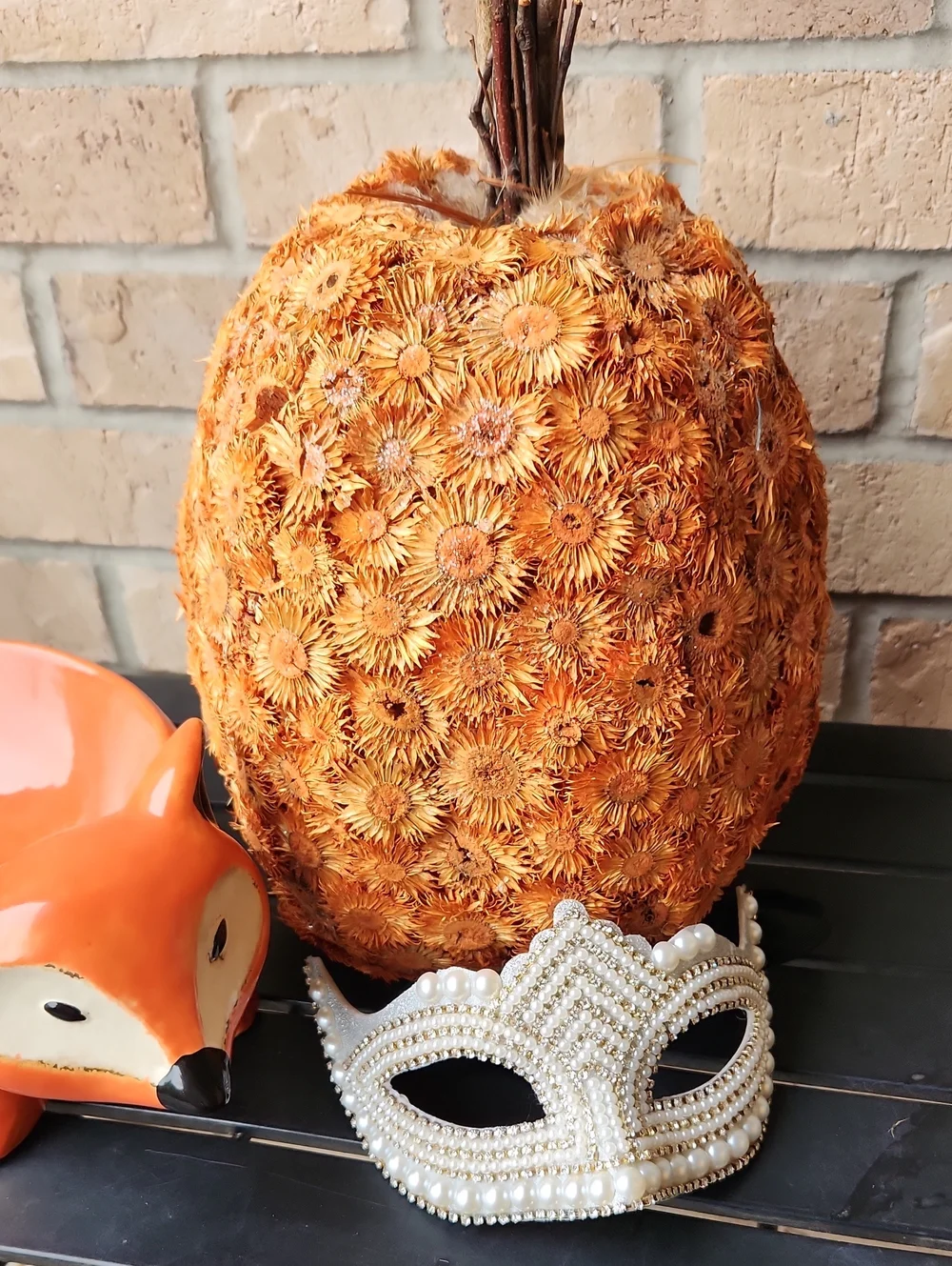 Orange Dried Flower Pumpkin Accent by